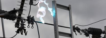 electricity arcs due to backfed lines